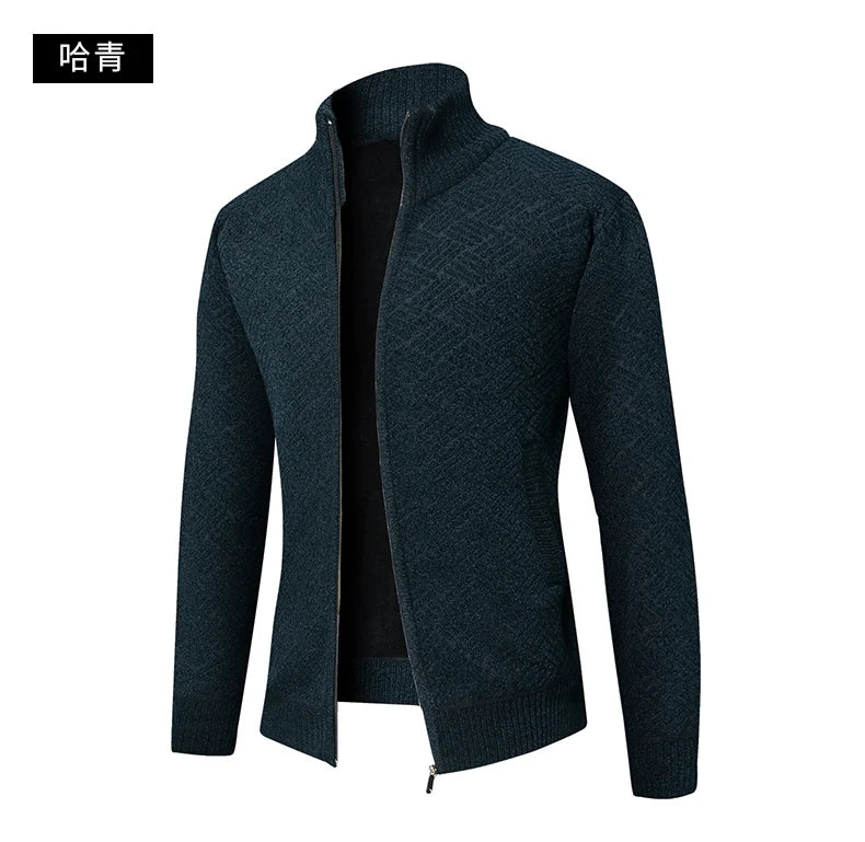 Top Quality Thick Velvet Zip Up New Brand Fashion Knit Cardigan Korean Sweater Casual Japanese Coats Jacket Mens Clothes 2025