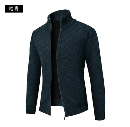 Top Quality Thick Velvet Zip Up New Brand Fashion Knit Cardigan Korean Sweater Casual Japanese Coats Jacket Mens Clothes 2025