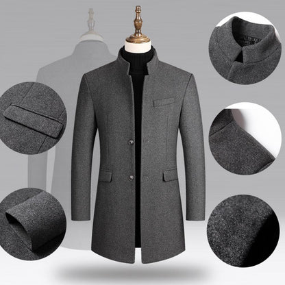 Woolen Coat Male Mid-Length Men Trench Coat Autumn Winter Pockets Single Breasted Slim Fit Windbreaker Coat Men Jacket Outwear