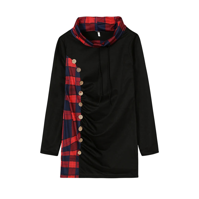 Plaid Button Hoodie – Trendig hipdesign med knappdetaljer