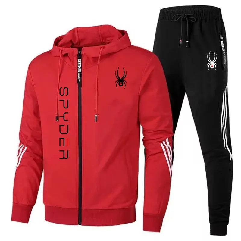 A fashionable sportswear set for men in spring and autumn, featuring a zippered cardigan, jacket, sweatshirt and pants, suitable