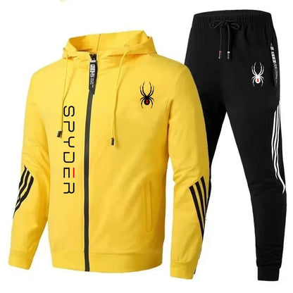 A fashionable sportswear set for men in spring and autumn, featuring a zippered cardigan, jacket, sweatshirt and pants, suitable