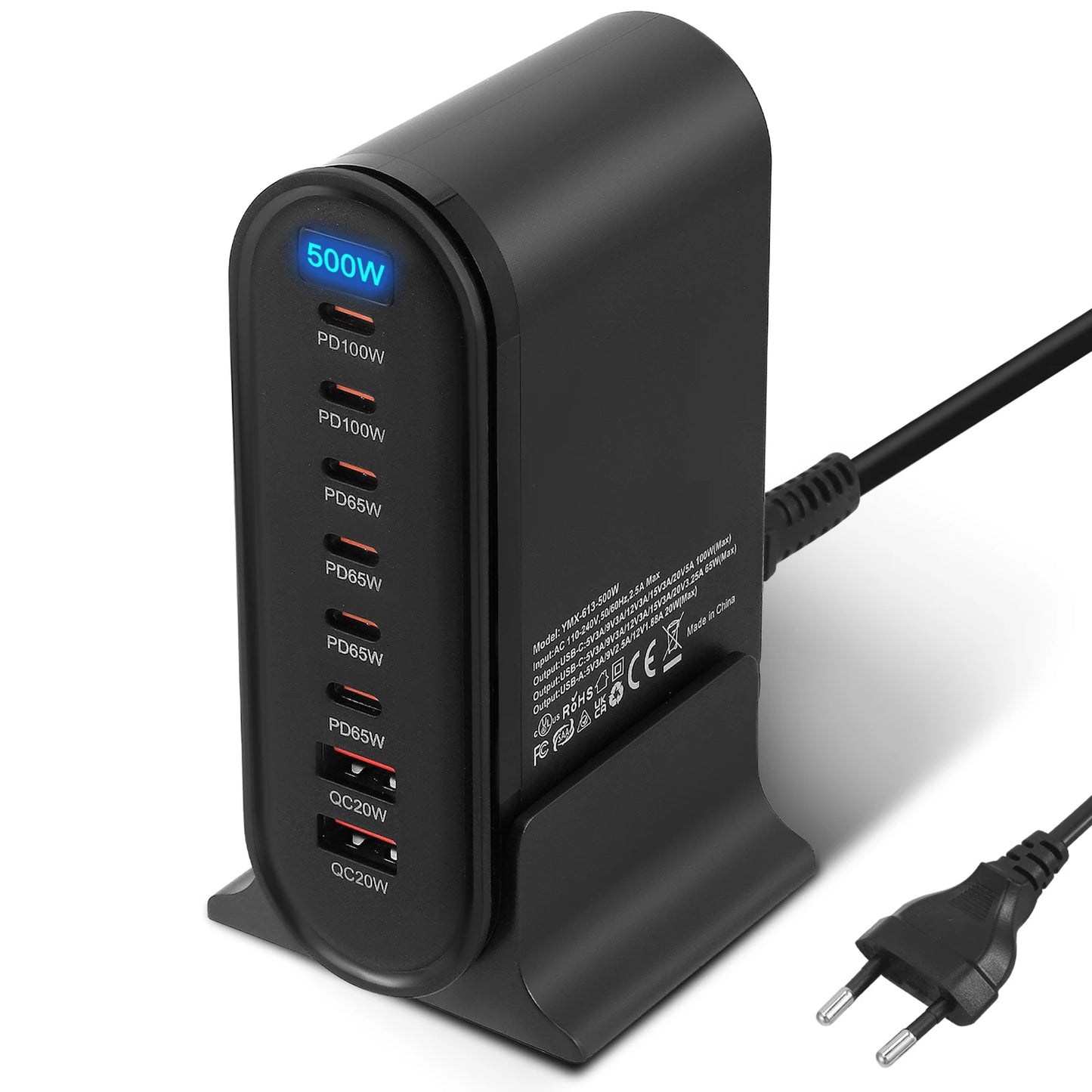 500W USB-C Snabbladdare – 8 portar, intelligent