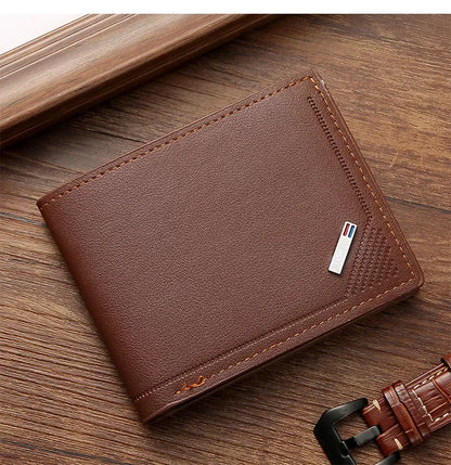 Men's leather short wallet thin wallet foldable minimalist soft leather wallet