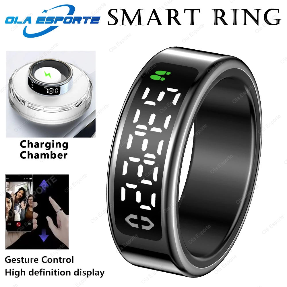 Smart Ring Display Screen Touch Health Monitor Gesture Swipe Video/Brush Tiktok 5ATM Waterproof Multi Sports Smartring Men Women