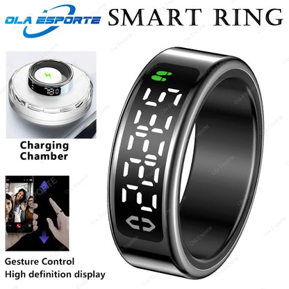 Smart Ring Display Screen Touch Health Monitor Gesture Swipe Video/Brush Tiktok 5ATM Waterproof Multi Sports Smartring Men Women