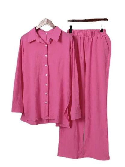 Muslimskt 2-delars Set för Kvinnor – Blus & Vida Byxor i Bomull/Linne