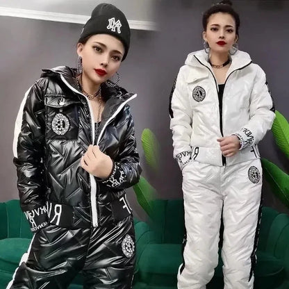 Vinterset för Dam – Glansig Parka & Tjocka Byxor i Oversize Stil