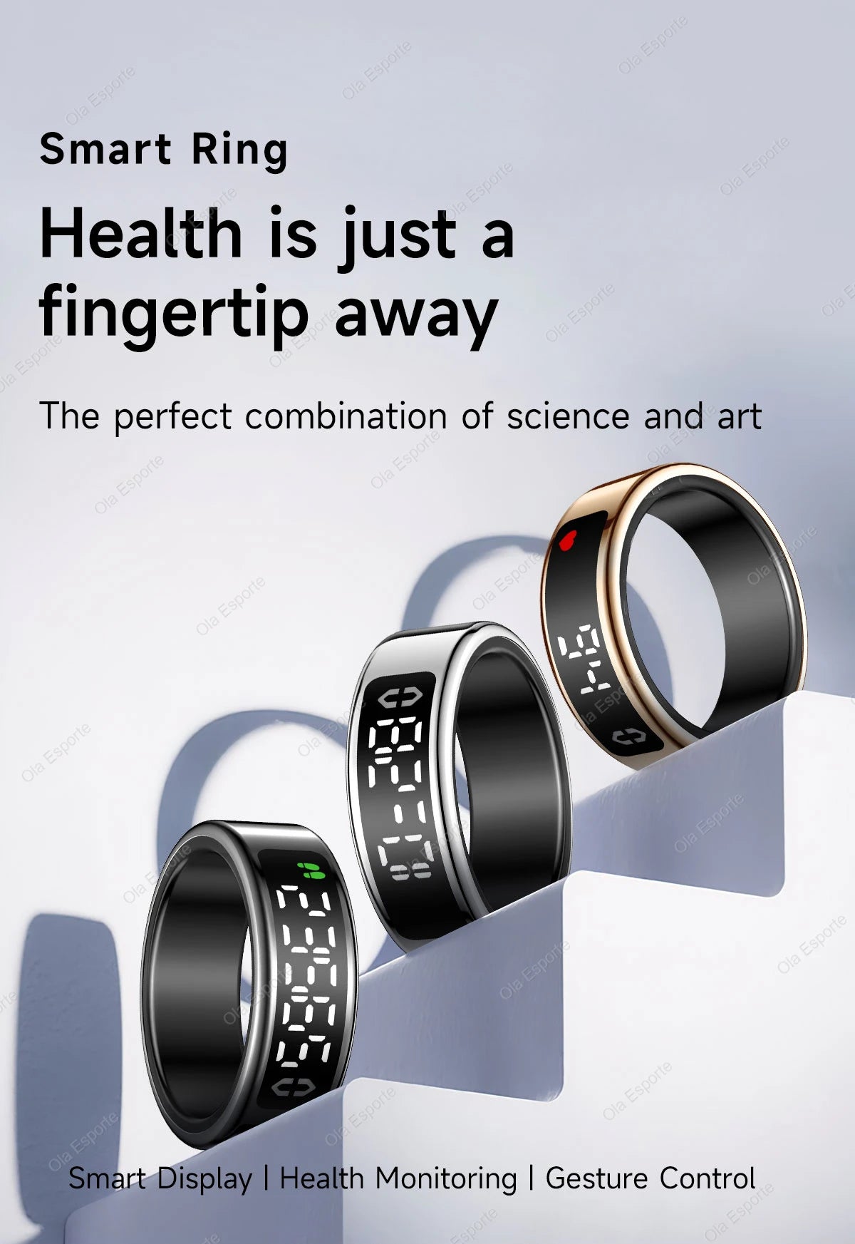 Smart Ring Display Screen Touch Health Monitor Gesture Swipe Video/Brush Tiktok 5ATM Waterproof Multi Sports Smartring Men Women