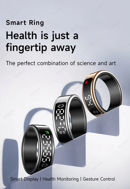 Smart Ring Display Screen Touch Health Monitor Gesture Swipe Video/Brush Tiktok 5ATM Waterproof Multi Sports Smartring Men Women