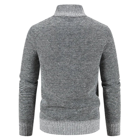 Men Coat Fleece Cardigan Stand Collar Breathable Thicken Warm Knittde Sweater Men Winter Casual Contrast Colors Patchwork Jacket