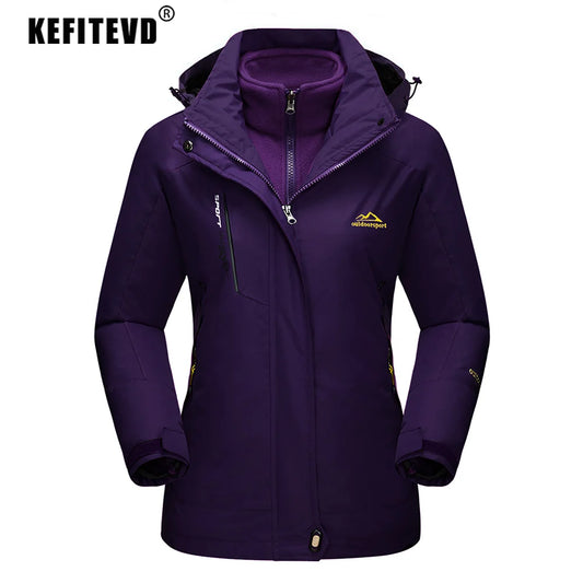 KEFITEVD 3 in1 Women's Winter Ski Jackets Fleece Warm Thermal Snow Waterproof Jacket Hiking Clothing Outdoor Windbreaker Coats