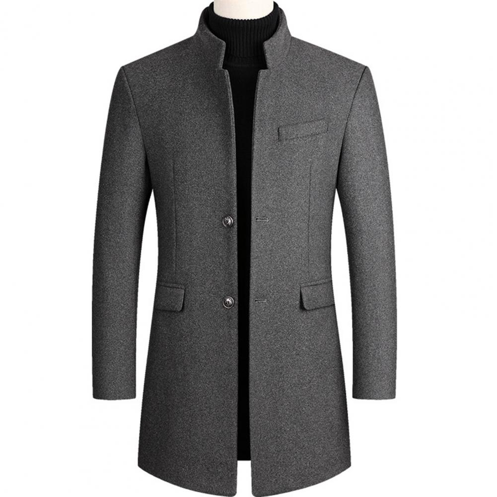 Woolen Coat Male Mid-Length Men Trench Coat Autumn Winter Pockets Single Breasted Slim Fit Windbreaker Coat Men Jacket Outwear
