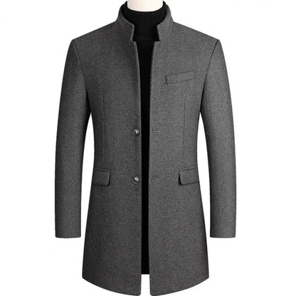 Woolen Coat Male Mid-Length Men Trench Coat Autumn Winter Pockets Single Breasted Slim Fit Windbreaker Coat Men Jacket Outwear