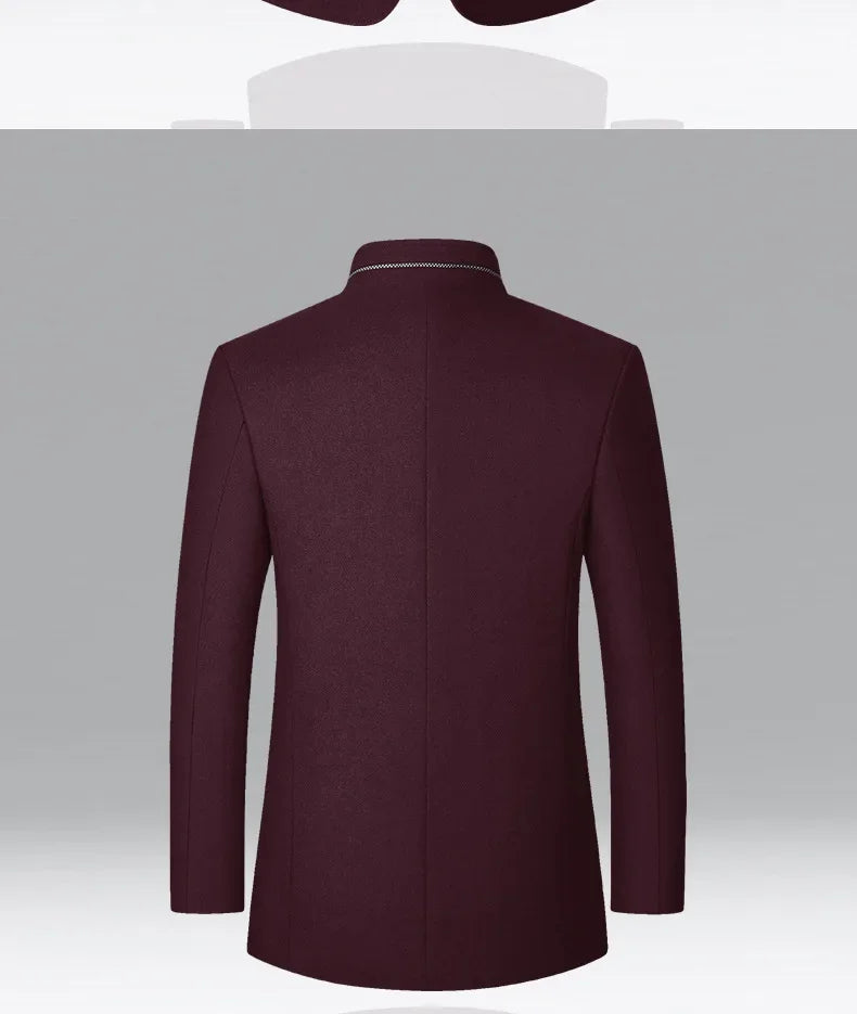 TFETTERS 2025 Herrjacka – Vinterkappa med kinesisk ståkrage | Elegant & Varm Ullkappa för Män