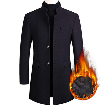 Woolen Coat Male Mid-Length Men Trench Coat Autumn Winter Pockets Single Breasted Slim Fit Windbreaker Coat Men Jacket Outwear