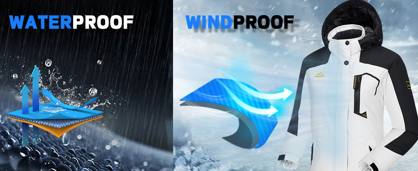 KEFITEVD™ Dam Termisk, Vattentät & Vindtät - Vinterjacka med Fleece för Outdoor, Äventyr & Vardag