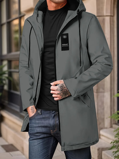 Men's Fashion Casual Jacket with Hood and Drawstring, Solid Color, Suitable for Spring and Autumn Casual Attire