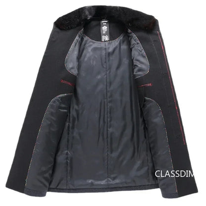 New Winter Men Business Casual Woolen Blends Fur Collar Male Cashmere Trench Coats High Quality Overcoats Warm Jackets Size 3XL