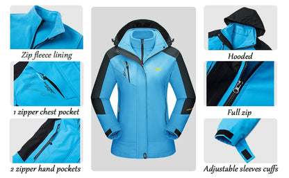 KEFITEVD 3 in1 Women's Winter Ski Jackets Fleece Warm Thermal Snow Waterproof Jacket Hiking Clothing Outdoor Windbreaker Coats