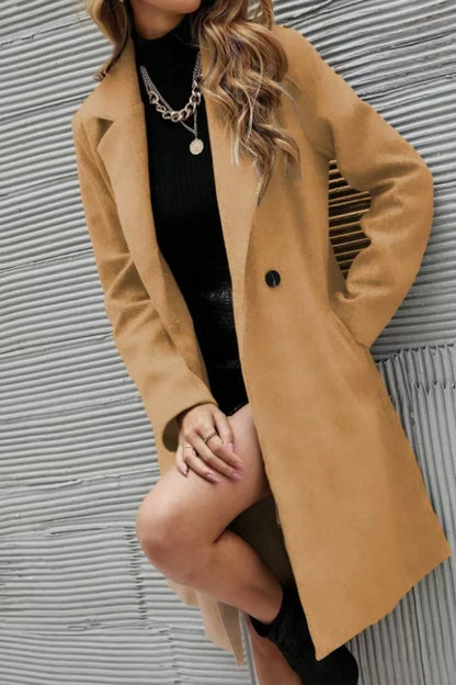 Damkappa i ull – tunn lång höst/vinterkappa, koreansk stil