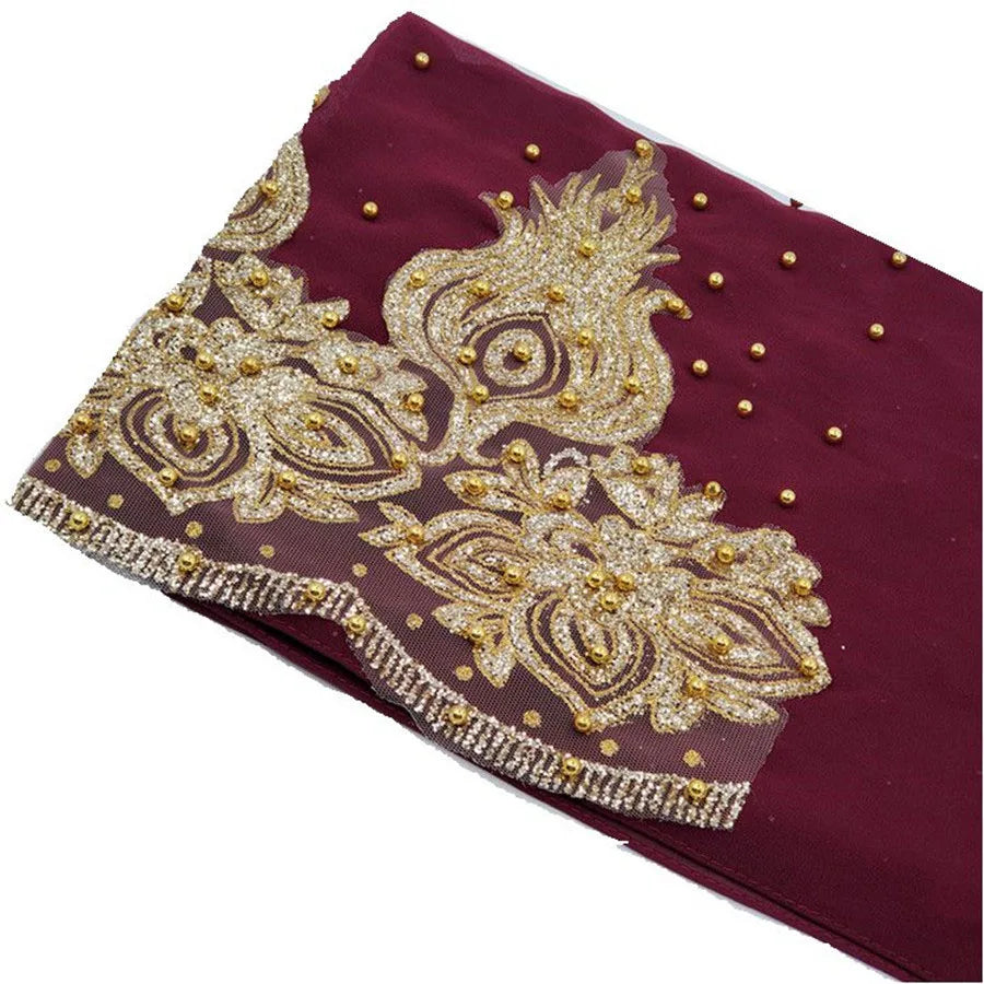 Chiffon hijab med guldglitter och pärlor