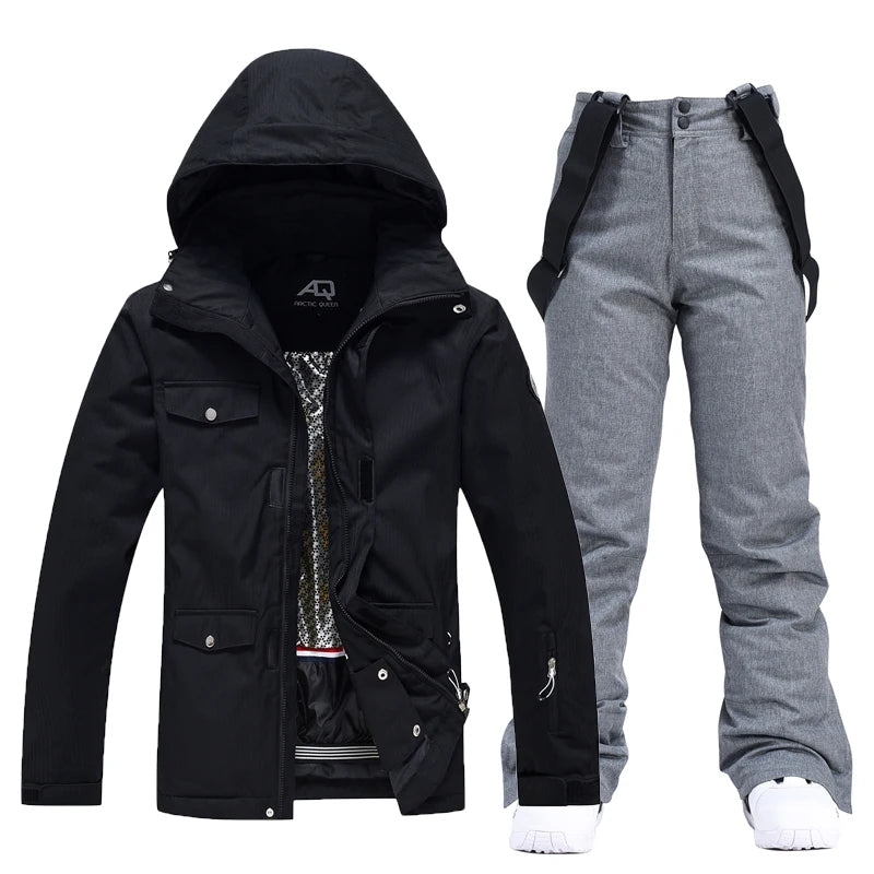 -35, Men and Women Snow Wear, Clothing for Snowboarding, Snow Ski Jacket and Pant Set, Snowboarding Clothing, Pure Color, Unsex