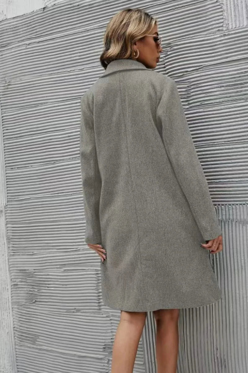 Damkappa i ull – tunn lång höst/vinterkappa, koreansk stil