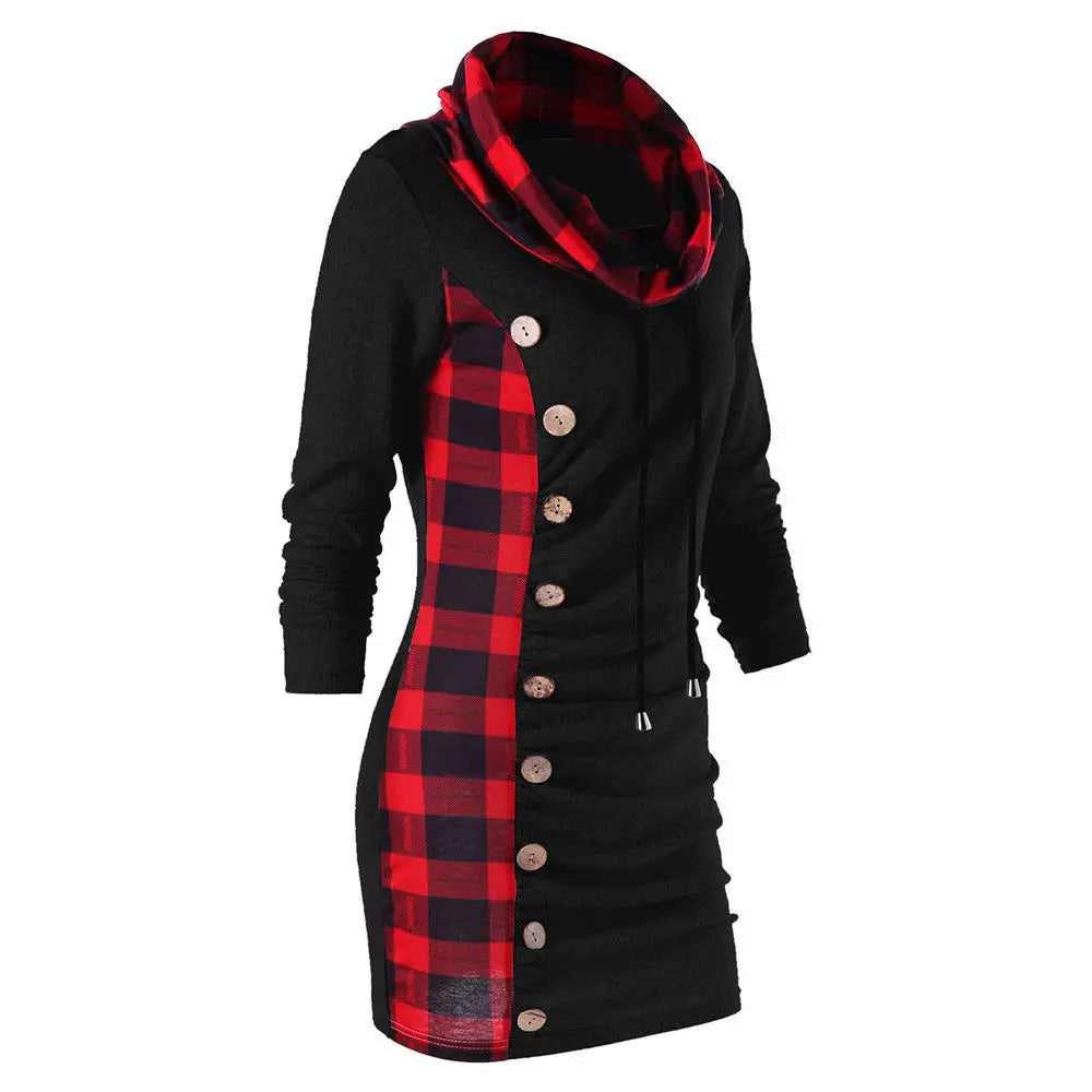 Plaid Button Hoodie – Trendig hipdesign med knappdetaljer
