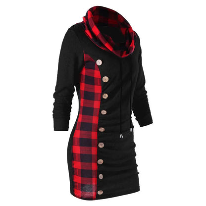 Plaid Button Hoodie – Trendig hipdesign med knappdetaljer