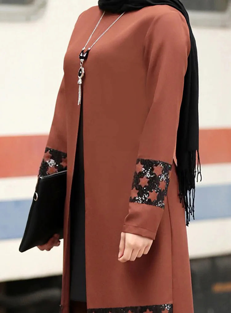 Dam Abaya-set – 2-delad kaftan med korsett & vida byxor