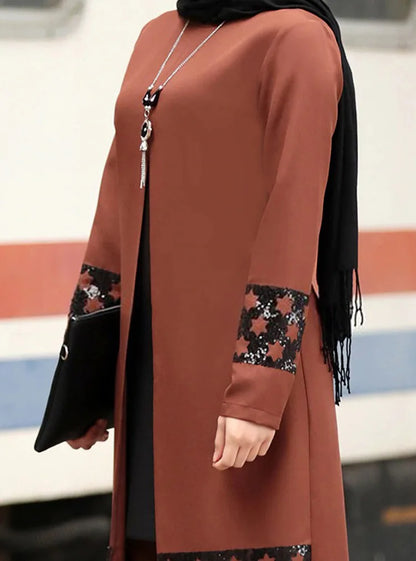 Dam Abaya-set – 2-delad kaftan med korsett & vida byxor