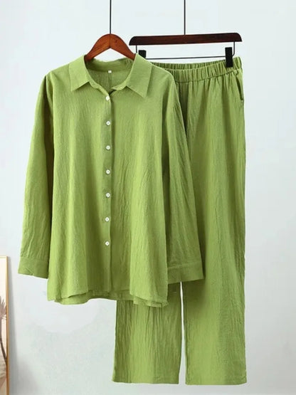 Muslimskt 2-delars Set för Kvinnor – Blus & Vida Byxor i Bomull/Linne