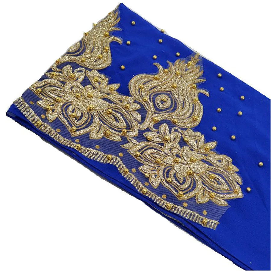 Chiffon hijab med guldglitter och pärlor