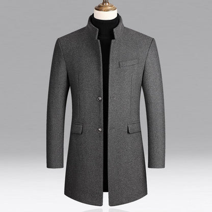 Woolen Coat Male Mid-Length Men Trench Coat Autumn Winter Pockets Single Breasted Slim Fit Windbreaker Coat Men Jacket Outwear