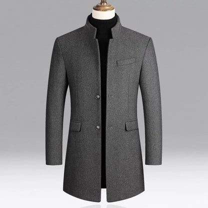 Woolen Coat Male Mid-Length Men Trench Coat Autumn Winter Pockets Single Breasted Slim Fit Windbreaker Coat Men Jacket Outwear