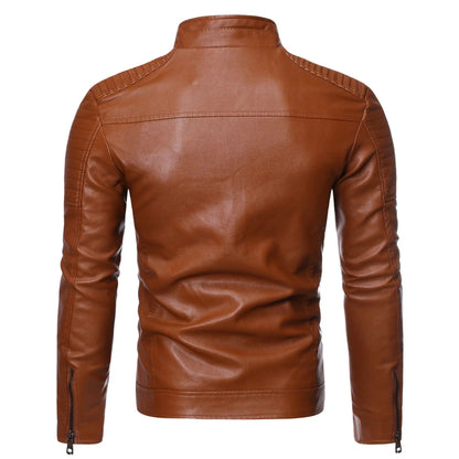 Men's leather jacket 2025 new spring and autumn thin style stand collar striped PU leather jacket motorcycle leather jacket