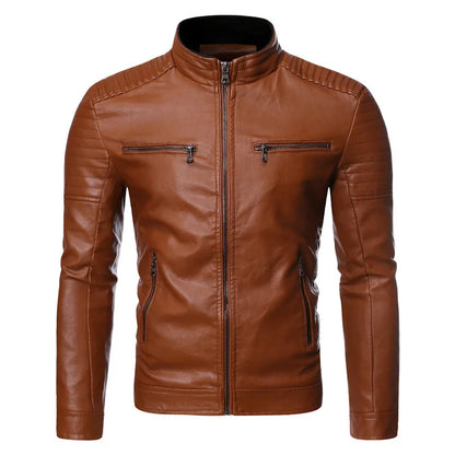 Men's leather jacket 2025 new spring and autumn thin style stand collar striped PU leather jacket motorcycle leather jacket