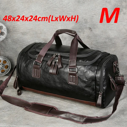 Men's PU Leather Gym Bag Sports Bags Duffel Travel Luggage Tote Handbag for Male Fitness Men Trip Carry ON Shoulder Bags XA109WA