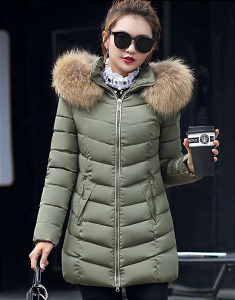Dam vinterparka – Lång jacka med huva och päls
