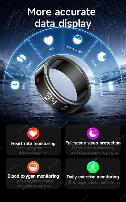 Smart Ring Display Screen Touch Health Monitor Gesture Swipe Video/Brush Tiktok 5ATM Waterproof Multi Sports Smartring Men Women