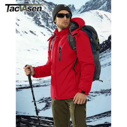TACVASEN Winter Thicken Fleece Jacket Mens Waterproof Hiking Skiing Jackets Outdoor Mountain Trekking Windbreaker Parka Male