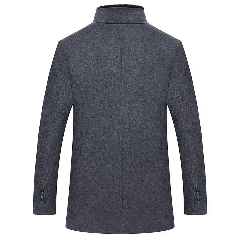New Winter Men Business Casual Woolen Blends Fur Collar Male Cashmere Trench Coats High Quality Overcoats Warm Jackets Size 3XL