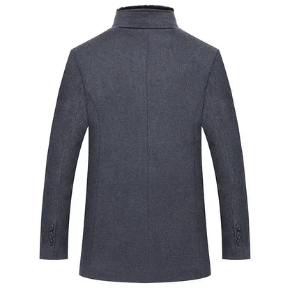 New Winter Men Business Casual Woolen Blends Fur Collar Male Cashmere Trench Coats High Quality Overcoats Warm Jackets Size 3XL