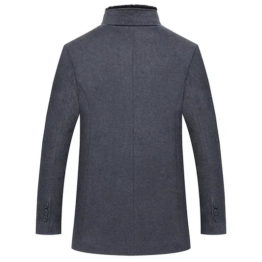 New Winter Men Business Casual Woolen Blends Fur Collar Male Cashmere Trench Coats High Quality Overcoats Warm Jackets Size 3XL