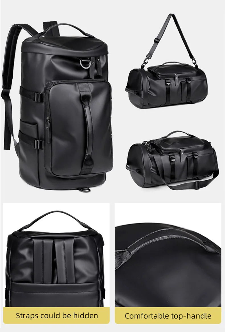 Gym Travel Backpack Versatile Faux Leather Bag for Men & Women Casual Outdoor Sports Shoulder Bags Fitness Weekender Duffel