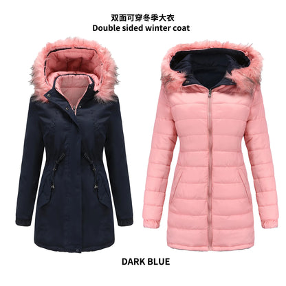 Dam vinterparka – Varm bomullskappa med avtagbar huva