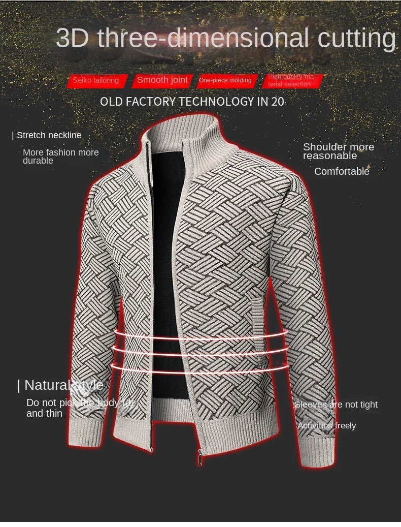 Top Quality Thick Velvet Zip Up New Brand Fashion Knit Cardigan Korean Sweater Casual Japanese Coats Jacket Mens Clothes 2025