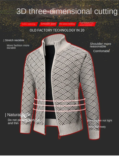 Top Quality Thick Velvet Zip Up New Brand Fashion Knit Cardigan Korean Sweater Casual Japanese Coats Jacket Mens Clothes 2025