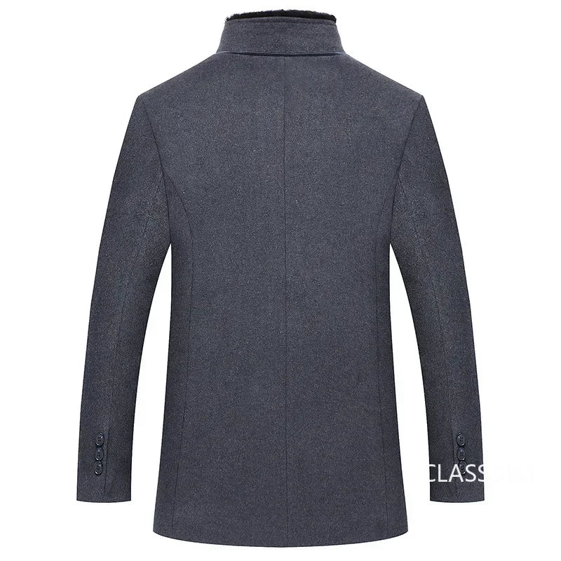 New Winter Men Business Casual Woolen Blends Fur Collar Male Cashmere Trench Coats High Quality Overcoats Warm Jackets Size 3XL